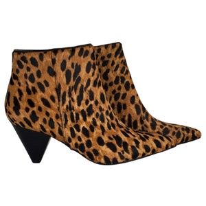NIB Franco Sarto Delighted 2 Calf-hair Animal-print Pointed Toe Booties